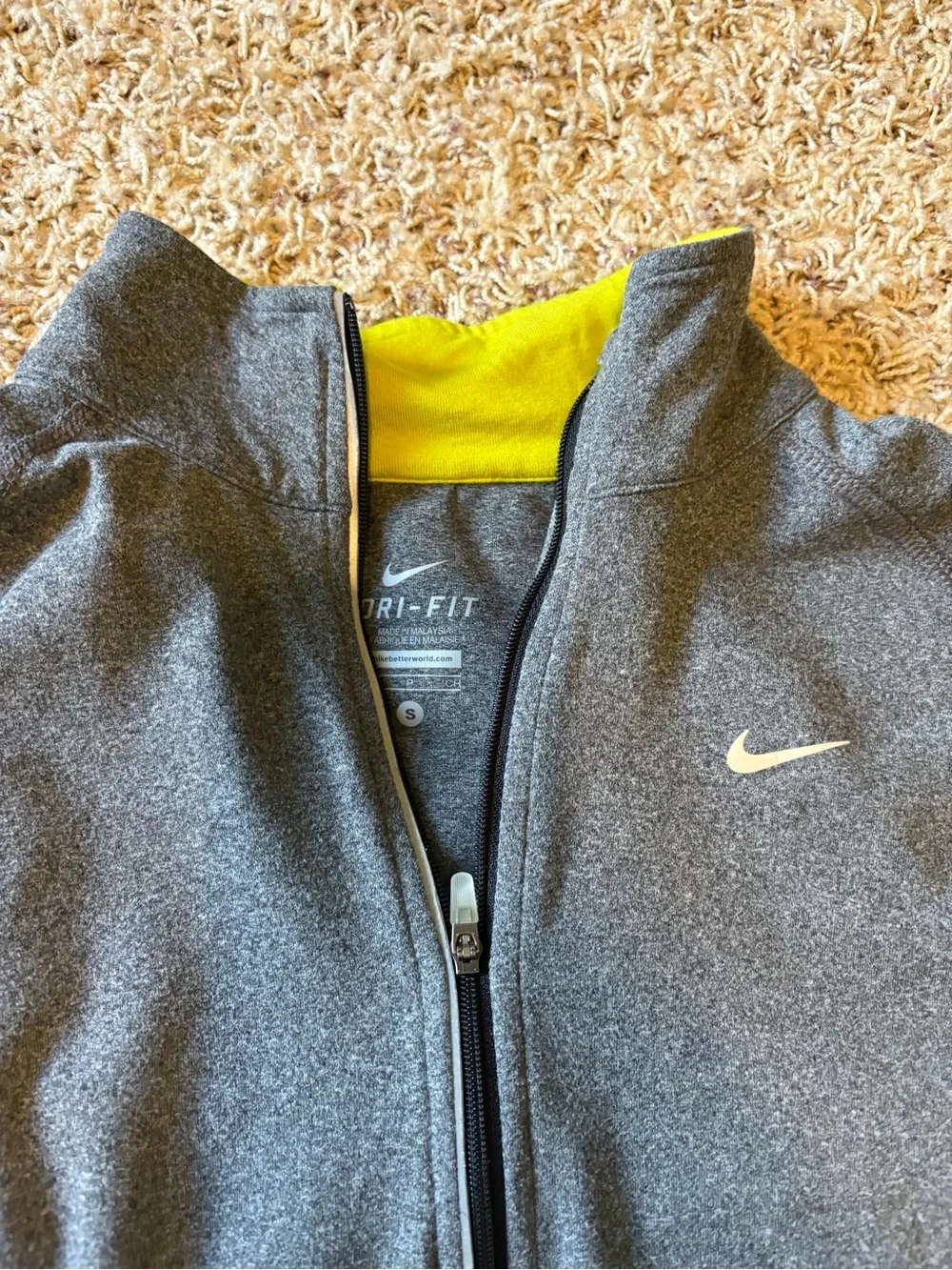 Nike Women’s Charcoal Gray Quarter-Zip Pullover with Yellow Accents